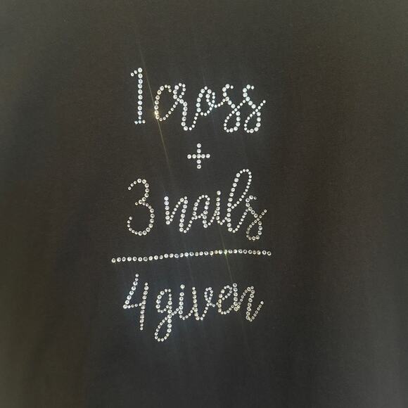 1 Cross + 3 Nails = 4given Easter Jesus Christian Rhinestone Bling T-Shirt NEW - Picture 4 of 4